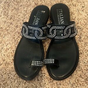 Italian Shoemaker toe ring gem stone sandal.